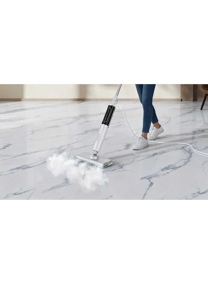 بورودو ممسحة بخارية Rapidsteam Touch Control متعددة الأسطح (خشب/بلاط/سجاد)، تسخين سريع خلال 15 ثانية، خزان مياه قابل للفصل سعة 350 مل، بخار عالي الطاقة 1200 واط، تغطية كاملة - أبيض - Image 5