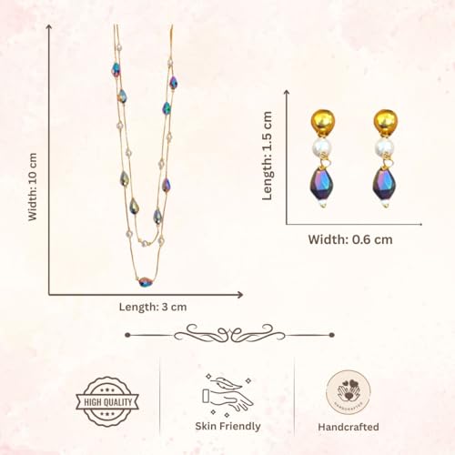 ACCESSHER Gold Tone Multicolour Multilayer Necklace Set with Drop Earrings | Latest Fashion Jewellery Accessories | Aesthetic Neckchain set for women & Girls (Design 1) - Image 5