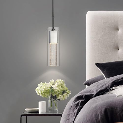 XiNBEi Lighting Pendant Lighting, Modern Mini Kitchen Hanging Pendant Light Chrome Finish with Square Bubble Glass & LED Bulb XB-P1110-SQ - Image 3