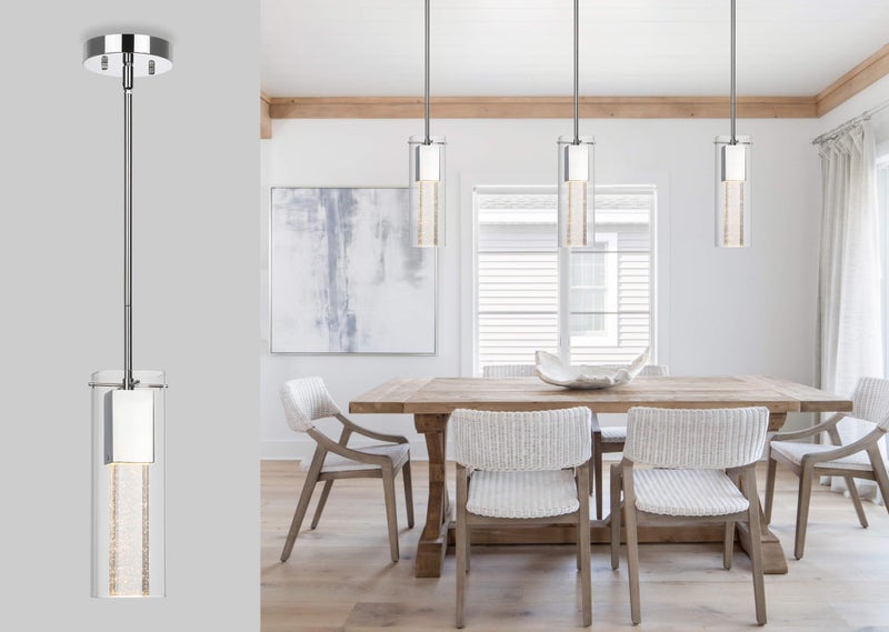 XiNBEi Lighting Pendant Lighting, Modern Mini Kitchen Hanging Pendant Light Chrome Finish with Square Bubble Glass & LED Bulb XB-P1110-SQ - Image 5