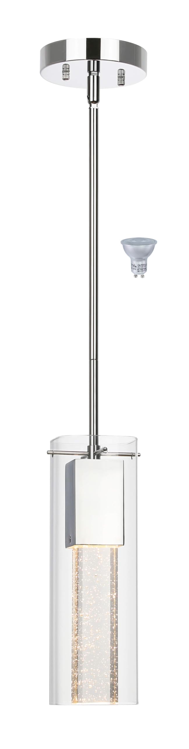 XiNBEi Lighting Pendant Lighting, Modern Mini Kitchen Hanging Pendant Light Chrome Finish with Square Bubble Glass & LED Bulb XB-P1110-SQ - Image 1
