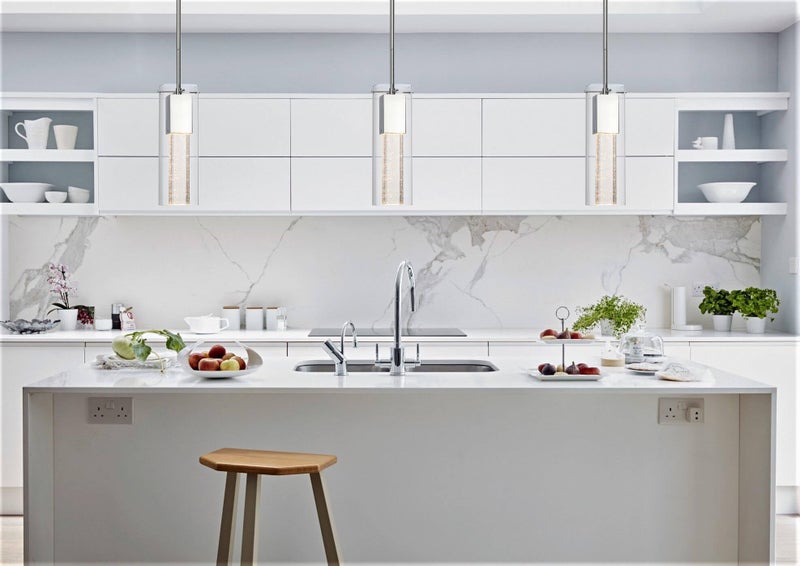 XiNBEi Lighting Pendant Lighting, Modern Mini Kitchen Hanging Pendant Light Chrome Finish with Square Bubble Glass & LED Bulb XB-P1110-SQ - Image 4