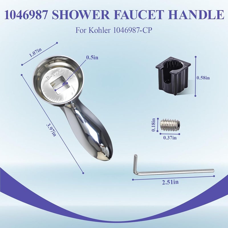 Javiix 1046987 Shower Faucet Handle Replace for Kohler 1046987-CP ，with 5 Pcs1060514 Handle Insert and The Matching Screw Wrench, Polished Chrome - Image 2