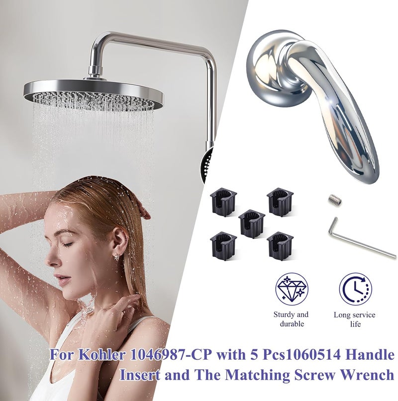 Javiix 1046987 Shower Faucet Handle Replace for Kohler 1046987-CP ，with 5 Pcs1060514 Handle Insert and The Matching Screw Wrench, Polished Chrome - Image 4