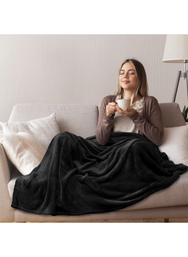 PAVILIA Black Fleece Throw Blanket For Couch Super Soft Fuzzy Flannel Throw For Sofa Luxury Plush Microfiber Blanket For Bed Plush Home Decorative Velvet Gift Blanket 50X60  - Image 5
