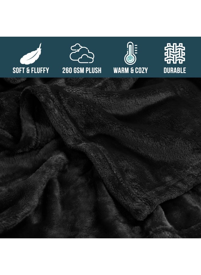 PAVILIA Black Fleece Throw Blanket For Couch Super Soft Fuzzy Flannel Throw For Sofa Luxury Plush Microfiber Blanket For Bed Plush Home Decorative Velvet Gift Blanket 50X60  - Image 4