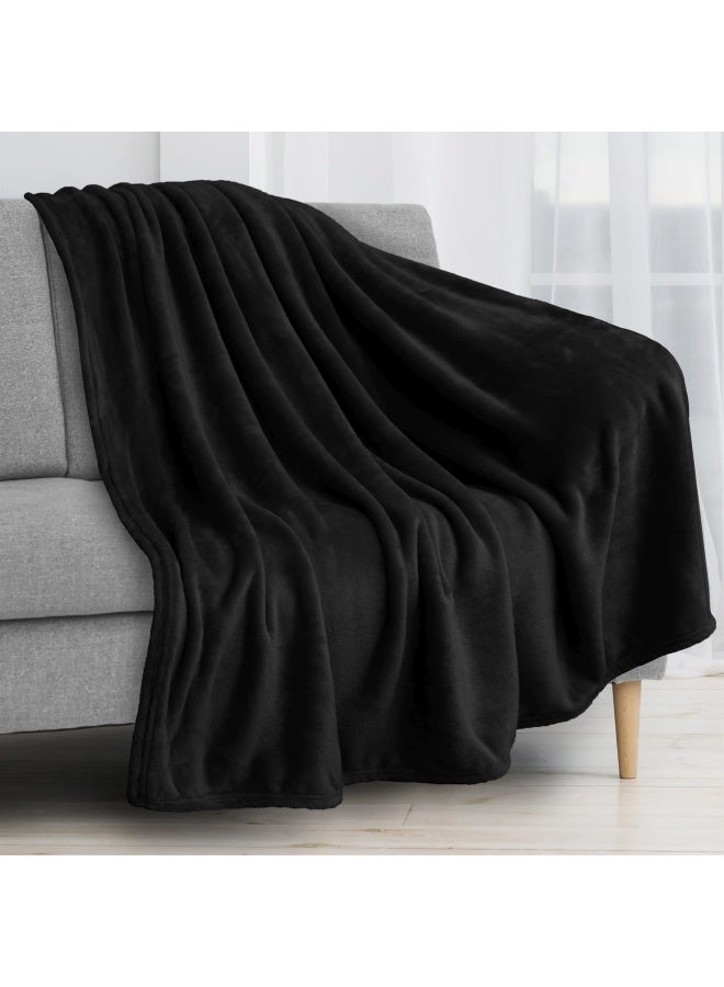 PAVILIA Black Fleece Throw Blanket For Couch Super Soft Fuzzy Flannel Throw For Sofa Luxury Plush Microfiber Blanket For Bed Plush Home Decorative Velvet Gift Blanket 50X60  - Image 1