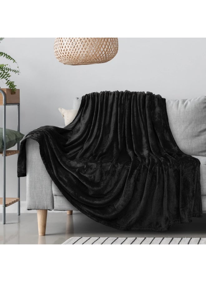PAVILIA Black Fleece Throw Blanket For Couch Super Soft Fuzzy Flannel Throw For Sofa Luxury Plush Microfiber Blanket For Bed Plush Home Decorative Velvet Gift Blanket 50X60  - Image 3