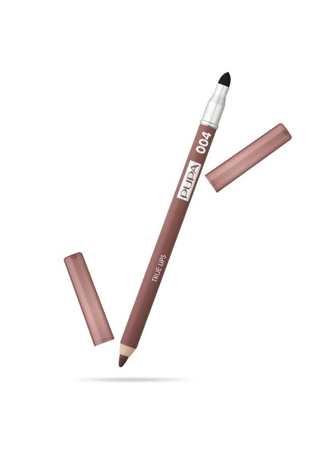 PUPA قلم تحديد الشفاه ميلانو True Lips القابل للمزج - لون مات مزدوج الطرف وفرشاة - خفيف وكريمي، مرطب، عالي الصبغة، مقاوم للتلطخ - خالي من البارابين - 004 بني عادي - 0.042 أونصة - Image 1