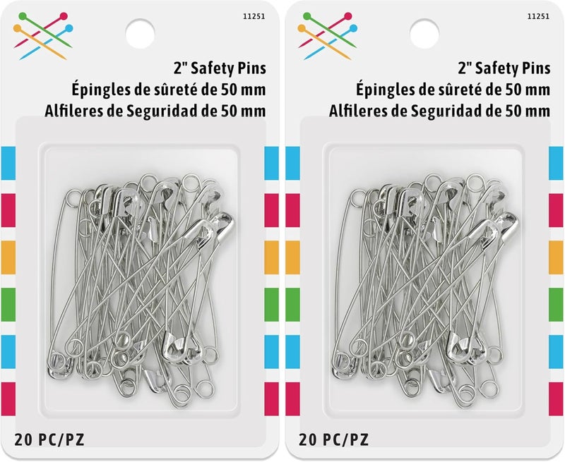 Large 20 PC Safety Pins, L, Zinc Count (Pack of 2)