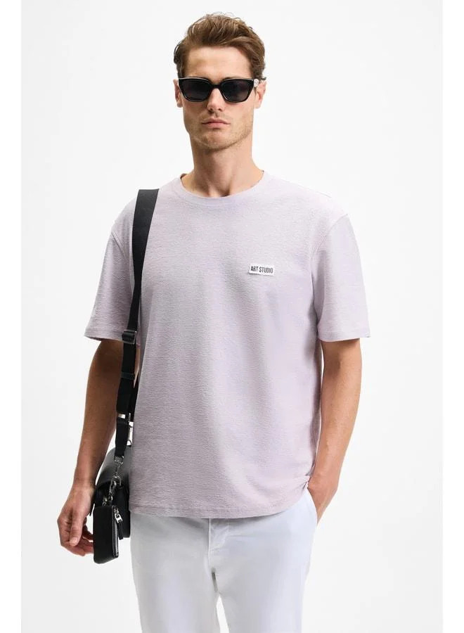 GRIMELANGE NOIR Men's 100% Organic Cotton Crew Neck Short Sleeve Regular Lilac T-Shirt.