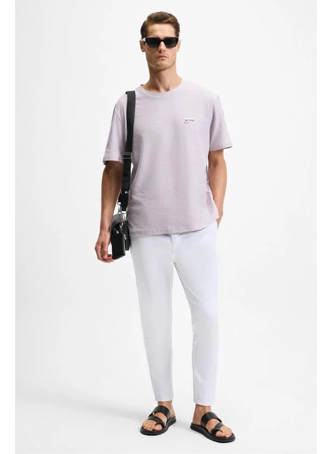 GRIMELANGE NOIR Men's 100% Organic Cotton Crew Neck Short Sleeve Regular Lilac T-Shirt.