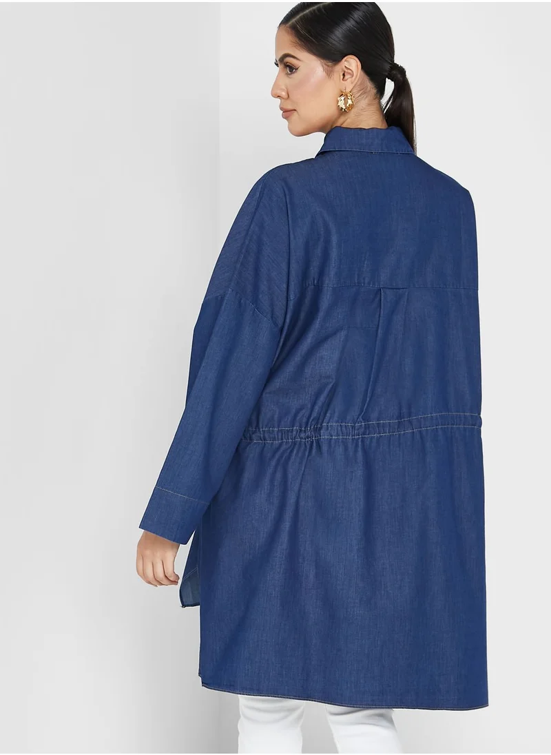 Desert Cove Ruched Waist Denim Shirt