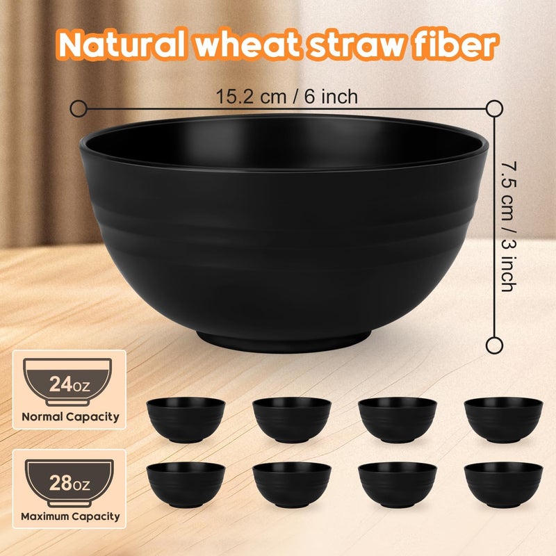 UUGLAM Unbreakable Cereal Bowls Set of 8, 26 Oz Wheat Straw Bowl Sets, Microwave & Dishwasher Safe Bowls for Kitchen, Reusable Plastic Bowl for Soup, Salad, Rice, Snack, BPA Free, Balck - Image 2