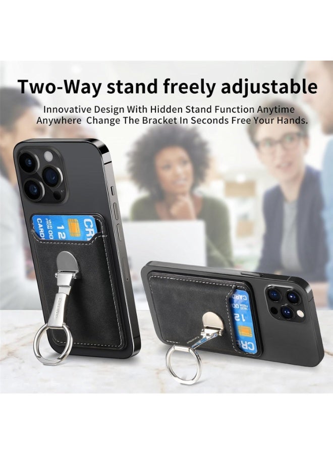 SYOSI Magnetic Card Holder Wallet, Universal Mag-Safe Compatible Phone Pocket, Slim Leather Credit Card & ID Case for iPhone 16/15/14 Pro Max, Kickstand Function (Black, 3-Card Capacity) - Image 5