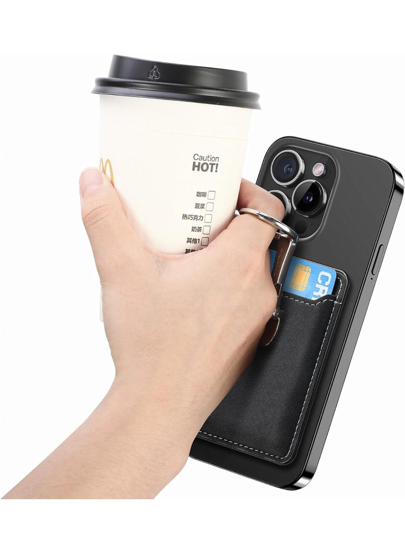 SYOSI Magnetic Card Holder Wallet, Universal Mag-Safe Compatible Phone Pocket, Slim Leather Credit Card & ID Case for iPhone 16/15/14 Pro Max, Kickstand Function (Black, 3-Card Capacity) - Image 3