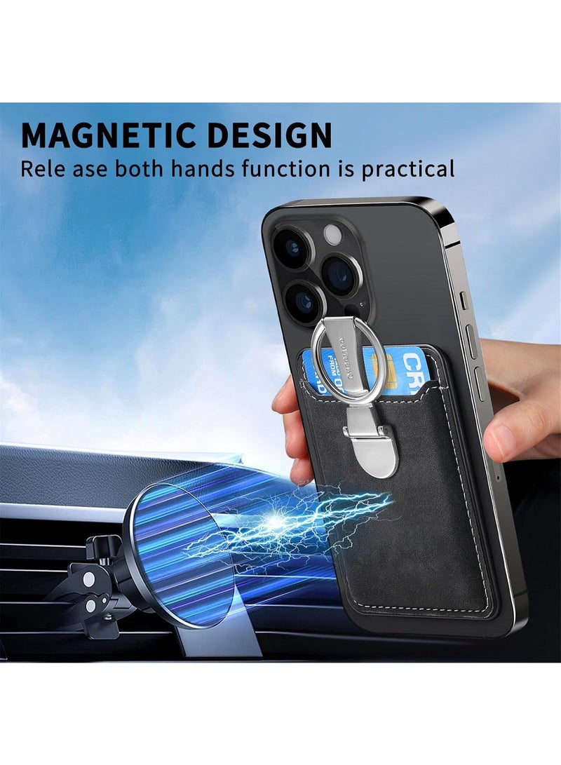SYOSI Magnetic Card Holder Wallet, Universal Mag-Safe Compatible Phone Pocket, Slim Leather Credit Card & ID Case for iPhone 16/15/14 Pro Max, Kickstand Function (Black, 3-Card Capacity) - Image 4