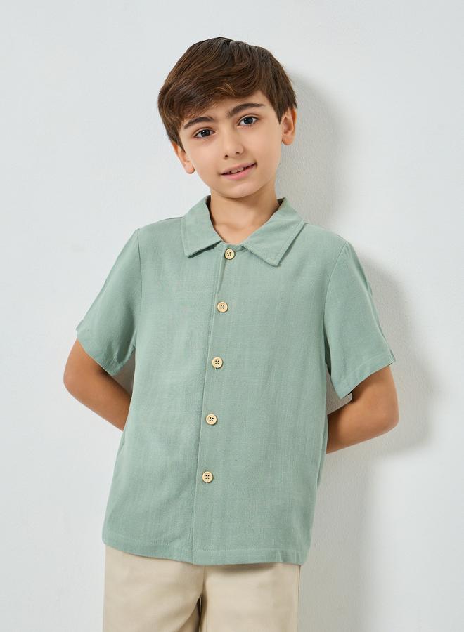 ستايلي قميص كتان بياقة وأزرار - Image 1