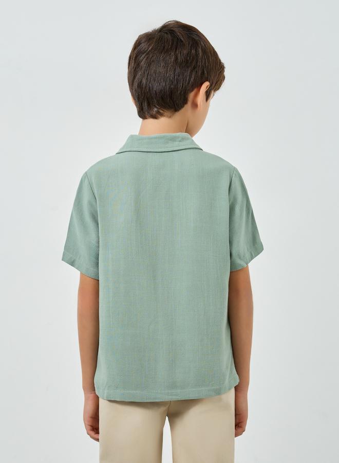 ستايلي قميص كتان بياقة وأزرار - Image 3