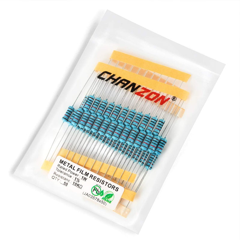 CHANZON 50 قطعة 1 واط 10K Ω أوم 10000r مقاومة فيلم معدني ثابت 0.01 ±1% تحمل 10KR MF مقاومات ثقب مرور معتمدة من روهس - Image 3
