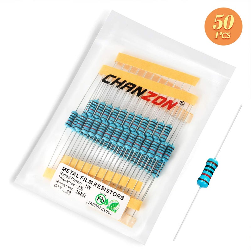CHANZON 50 قطعة 1 واط 10K Ω أوم 10000r مقاومة فيلم معدني ثابت 0.01 ±1% تحمل 10KR MF مقاومات ثقب مرور معتمدة من روهس - Image 5