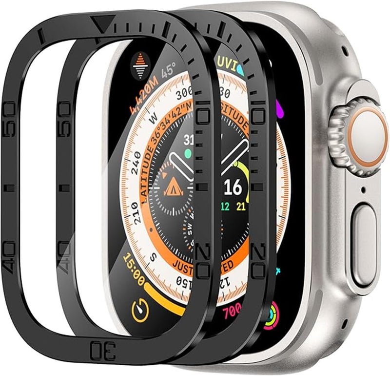 SYOSI Apple Watch Ultra 49mm 2-Pack Durable Metal Case with Tempered Glass Protector & Bezel Ring, Black - Image 1