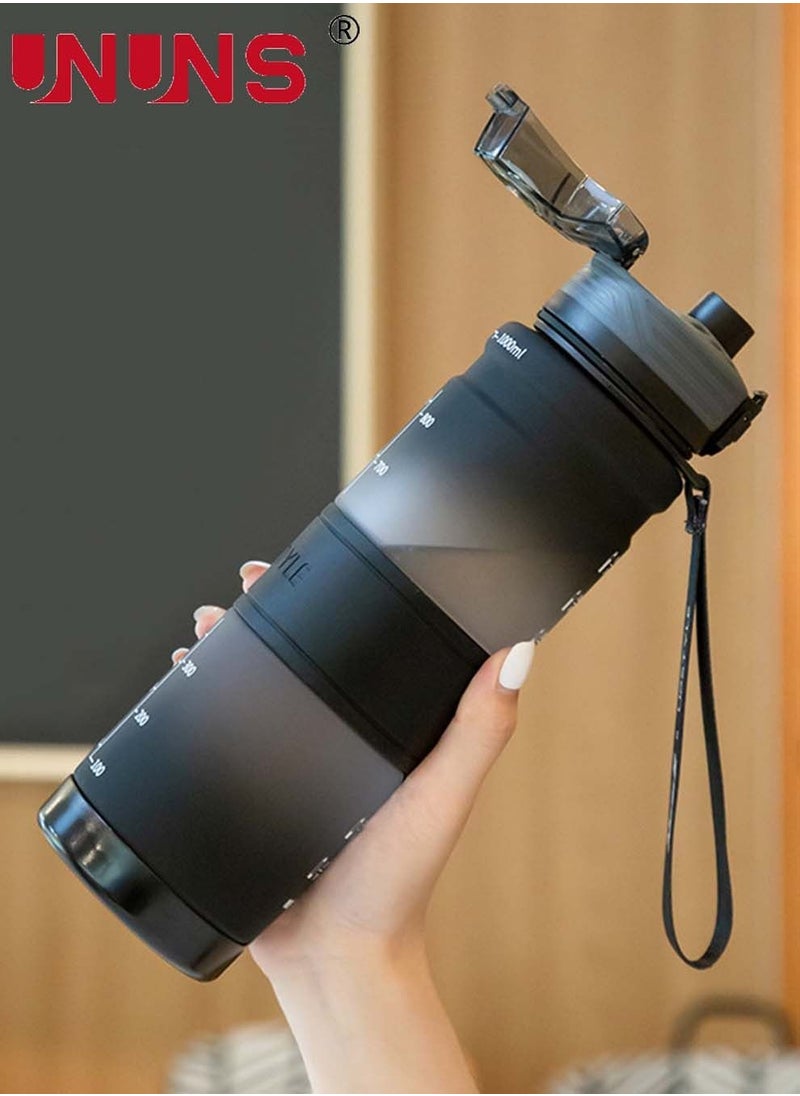 UNUNS Motivational Sports Water Bottle,34oz Sports Water Bottle With Time Marker,Tritan,BPA Free,Fast Flow Technology With Heat Shield,Portable Sport Water Bottle  - Image 1