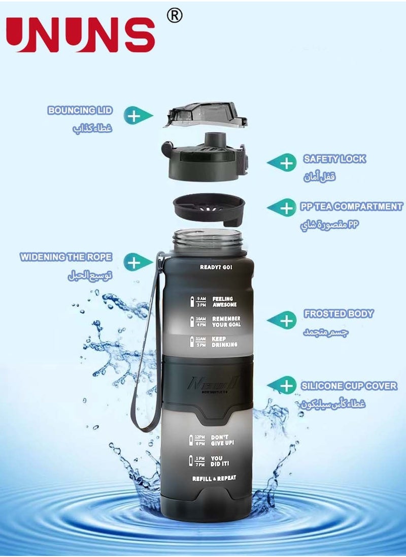 UNUNS Motivational Sports Water Bottle,34oz Sports Water Bottle With Time Marker,Tritan,BPA Free,Fast Flow Technology With Heat Shield,Portable Sport Water Bottle  - Image 3