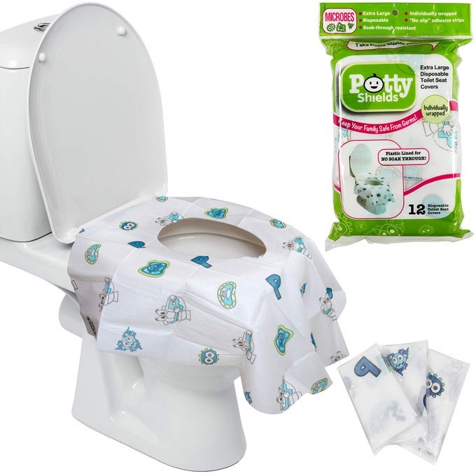TOILET SEAT COVERS DISPOSABLE 12 PACK XL WATERPROOF TOILET COVER FOR TODDLERS KIDS ADULTS PORTABLE INDIVIDUALLY WRAPPED FOR TRAVEL POTTY TRAINING VACATIONS PUBLIC RESTROOMS