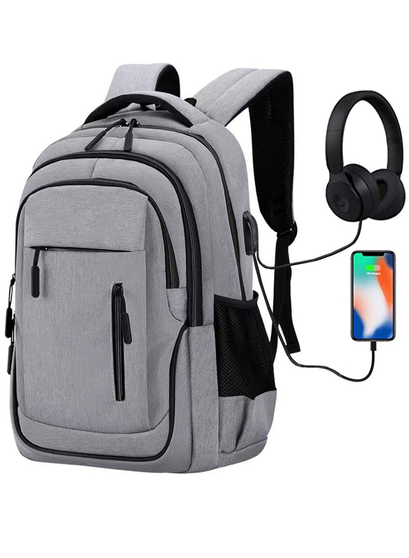 كوكيجو حقيبة ظهر لابتوب  للرجال والنساء، حقيبة سفر للأعمال مع منفذ شحن USB، حقيبة لجامعة المدرسة تناسب الكمبيوتر المحمول بحجم 15.6 بوصة (رمادي) - Image 1