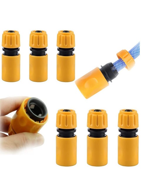 Hose End Connector, Hose Pipe End Quick Connect fitting for 1/2 inch Hosepipe Tap End Quick Connector, Garden Irrigation Hose Pipe Quick Connectors Adaptors Garden Tools, 6 Pack (Yellow)