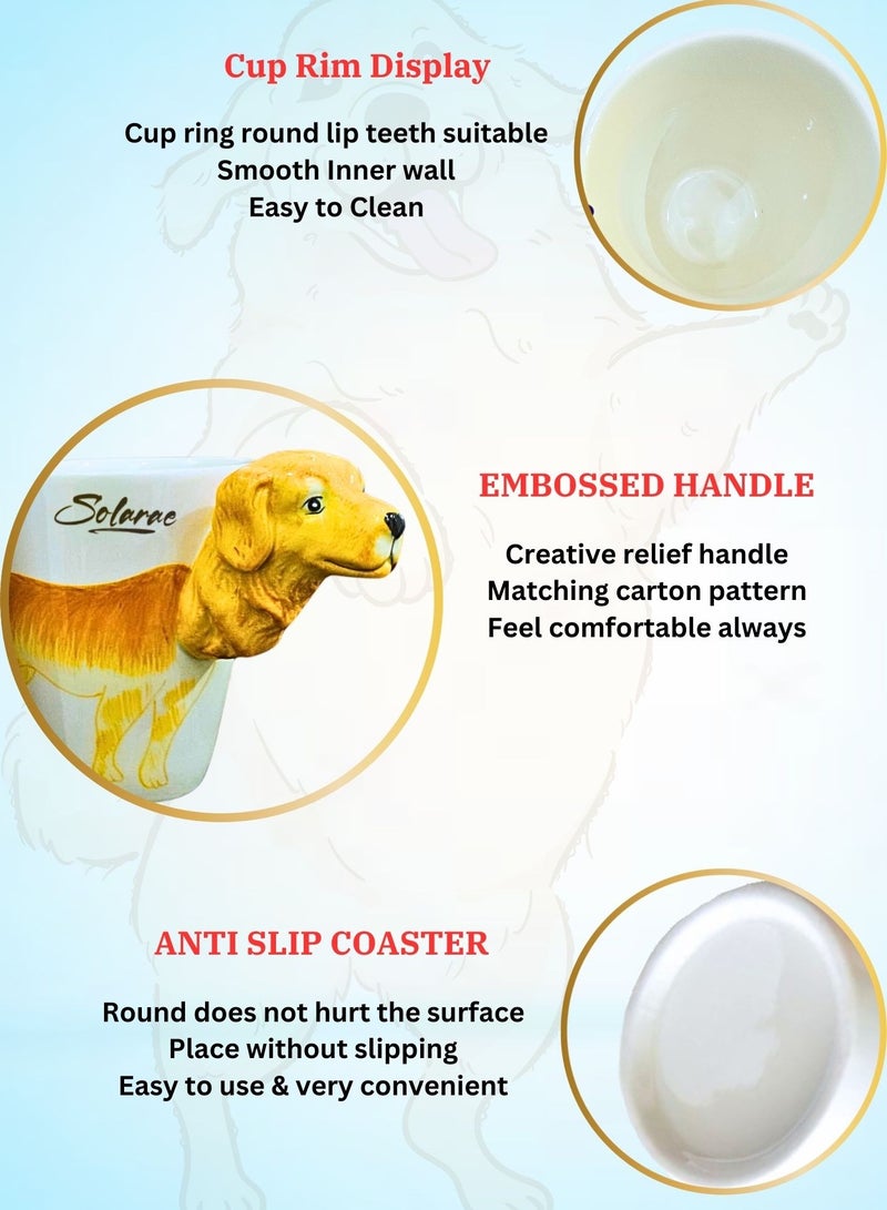سولاري مج قهوة من السيراميك مطلي يدويا على شكل حيوان ثلاثي الأبعاد سعة 450 مل مع طبعة حيوانات متنوعة، مناسب للشاي والقهوة والحليب ويعد هدية مثالية للأطفال والمراهقين والرجال والنساء (مسترد ذهبي) - Image 3