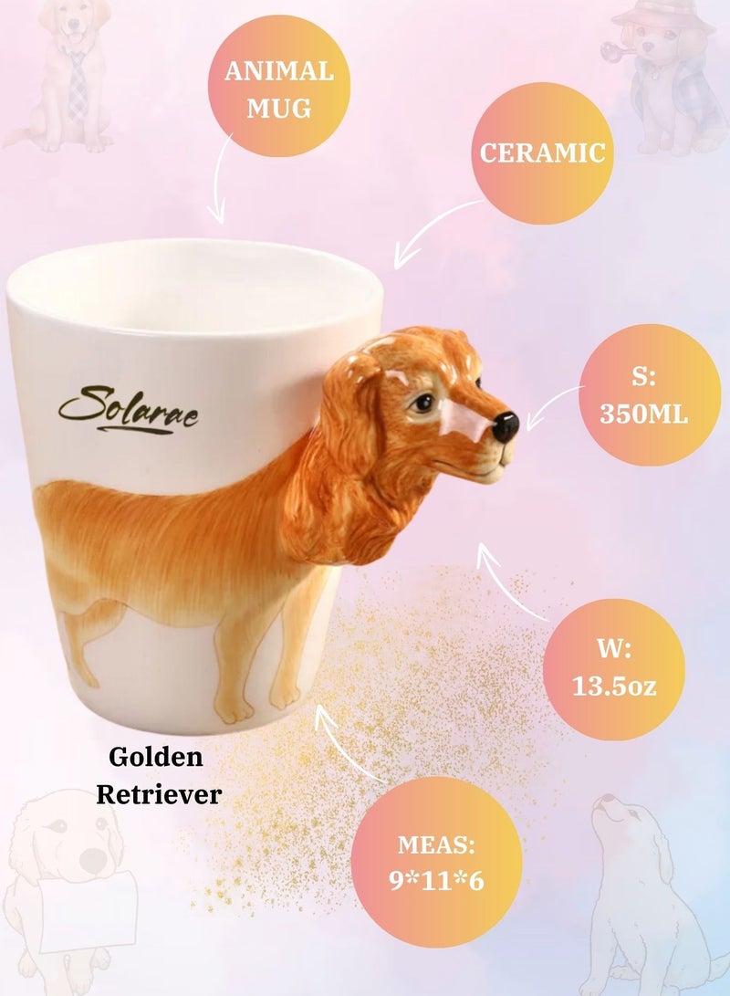 سولاري مج قهوة من السيراميك مطلي يدويا على شكل حيوان ثلاثي الأبعاد سعة 450 مل مع طبعة حيوانات متنوعة، مناسب للشاي والقهوة والحليب ويعد هدية مثالية للأطفال والمراهقين والرجال والنساء (مسترد ذهبي) - Image 4
