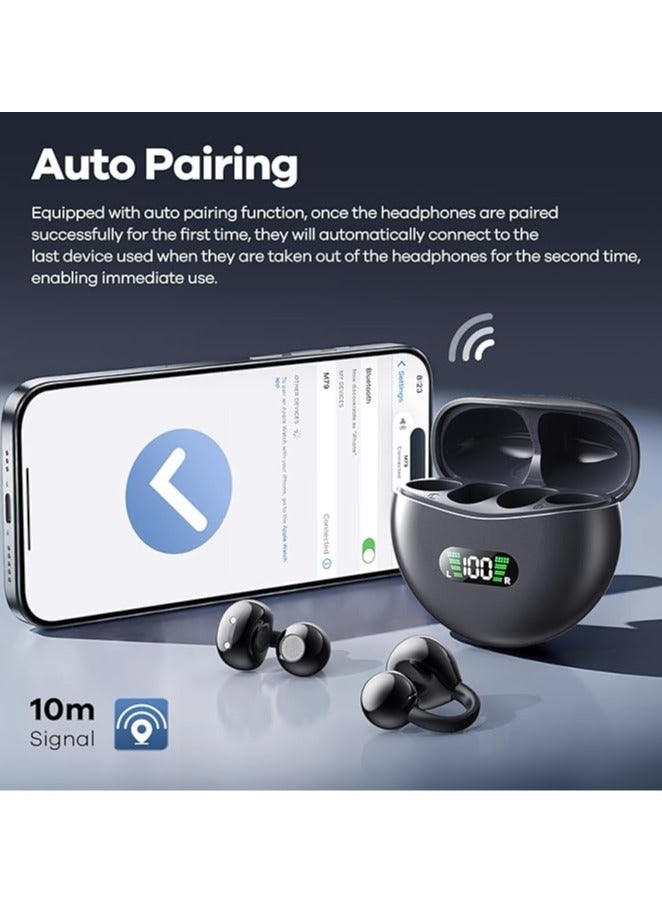 Alyashmac Open Ear Clip Headphones with LED PowerDisplay,Wireless Bluetooth Earbuds, Open Ear Earbuds ，5.4 Sport Earbuds  Clip-on Earphones, Noise reduction, water resistance, Hi-Fi sound quality, suitable for playing games,to music (Black) - Image 5