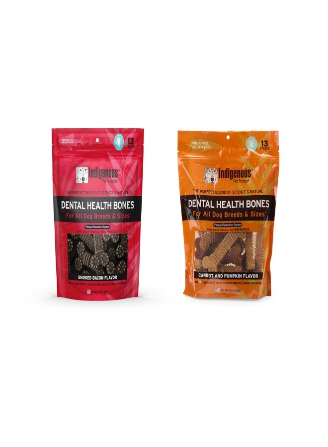 Indigenous Grain Free Dental Health Bones 2 Flavor Variety Bundle: Smoked Bacon & Carrot & Pumpkin, 17 Oz. Each - Image 1