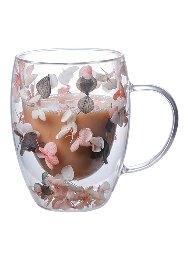Bien Servi Decorated Flower Filling Elegant Design Double Wall Glass Coffee Mug Clear 350ml 20232 