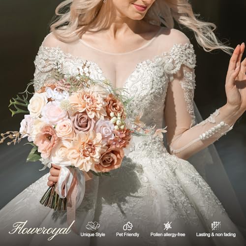 Floweroyal Artificial Flowers Fake Rose Flowers Dahlia with Stems for DIY Wedding Bridal Bouquets, Baby Shower, Floral Arrangement, Table Centerpieces, Home Decorations - Image 3