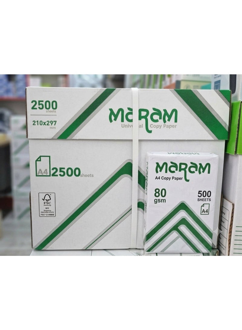Maram Premium Copy Paper A4 80 GSM – 1 Box (5 Reams, 2500 Sheets) - Image 2