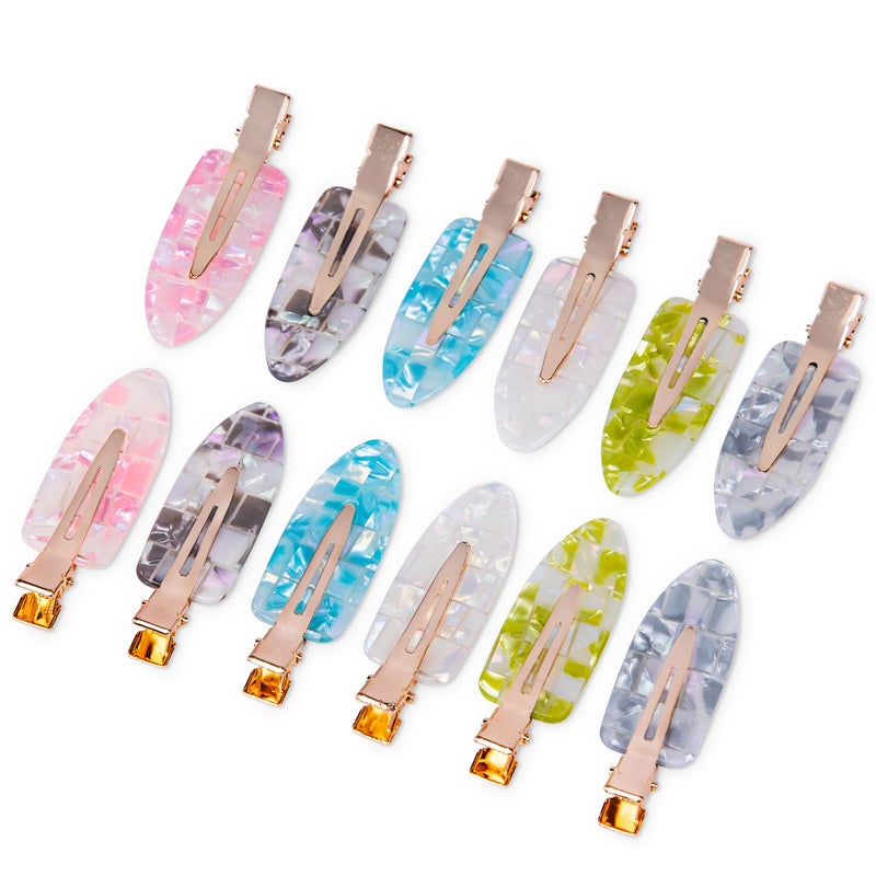 Cptots No Crease Creaseless No Bend Hair Clips For Styling Non Slip Flat Clips For Makeup Hair Accessories For Women,Sparkle Multiple Colors,12 PCS - Image 1