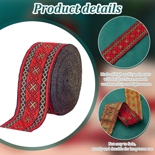 PH PandaHall 7.6 Yards Jacquard Ribbon Geometric Woven Trim Ethnic Ribbons, 1.3 Inch/ 3.3cm Red Embroidered Ribbon Jacquard Braid Trim for Sewing Handmade Bag Clothing Decoration Gift Wrapping - Image 4