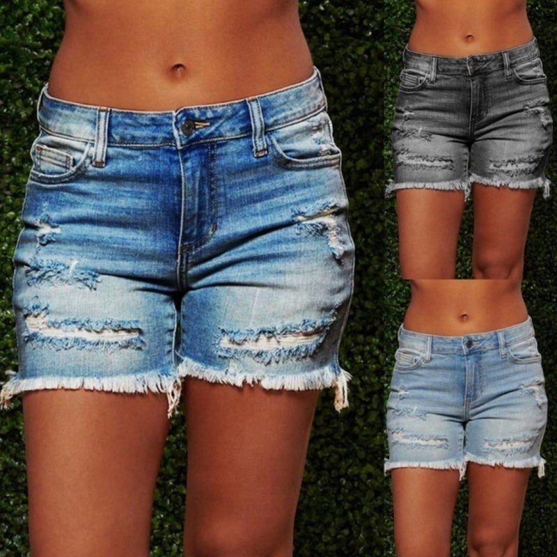 Hole Tassel Ladies High Elastic Denim Shorts eBay Wish Super Hot P002 Light blue S - Image 1