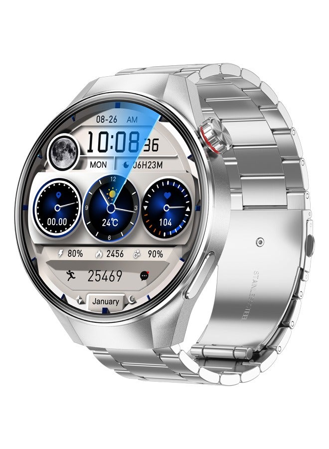 RollsTimi  Men's Fashion Smart Watch, Bluetooth Call, 1.75"AMOLED Screen, Multi-Dimensional Health Monitoring, Sports Mode, Compass, IP67 Waterproof, Long-Lasting Battery Life G5PIUS Silver  Steel - Image 1