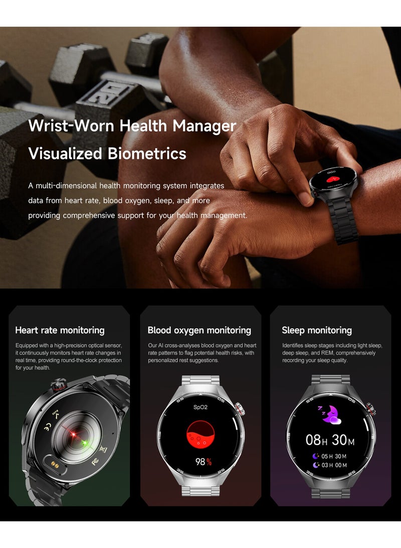 RollsTimi  Men's Fashion Smart Watch, Bluetooth Call, 1.75"AMOLED Screen, Multi-Dimensional Health Monitoring, Sports Mode, Compass, IP67 Waterproof, Long-Lasting Battery Life G5PIUS Silver  Steel - Image 5