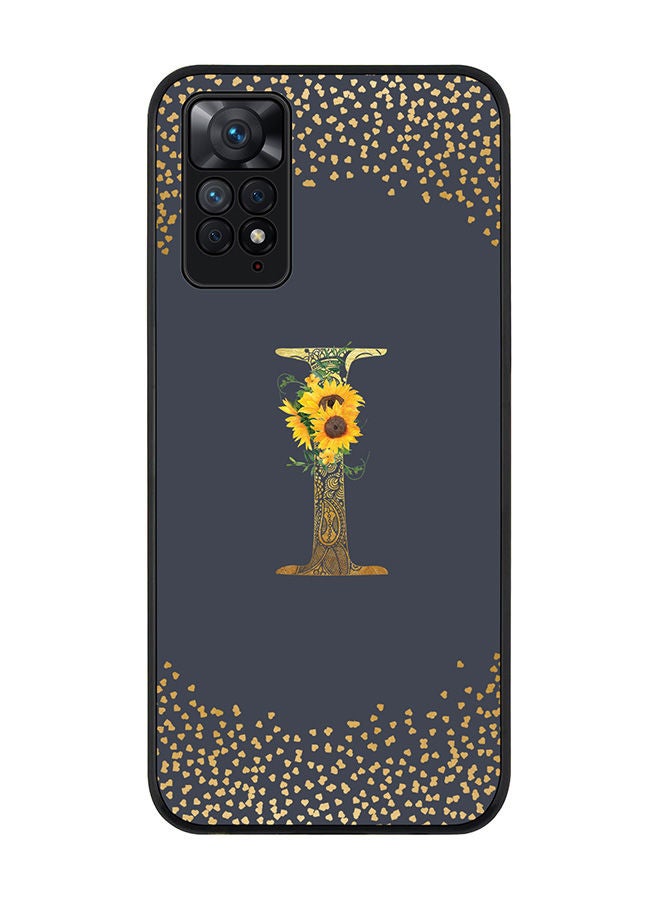 Stylizedd Rugged Black edge case for Redmi Note 11 4G/Redmi Note 11S Slim fit Soft Case Flexible Rubber Edges Anti Drop TPU Gel Thin Cover - Custom Monogram Initial Letter Floral Pattern Alphabet - I (Grey ) - Image 1