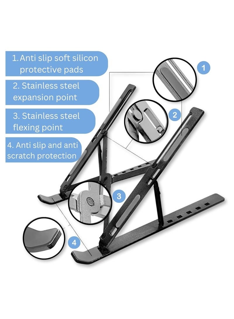 KENSUO Laptop Stand for Desk by Zimtal Adjustable Ergonomic Portable Aluminum Holder for Laptop 6 Angles Anti-Slip Riser Compatible with 9-15.6 inch Laptops (Black)  - Image 3