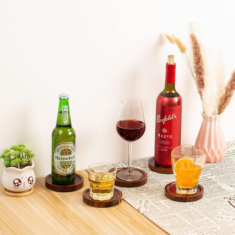Yangbaga Wooden Coasters for Drinks - Natural Wood Drink Coaster Set for Drinking Glasses, Tabletop Protection for Any Table Type, Set of 4-4.3 Inches (No Holder) - Image 5