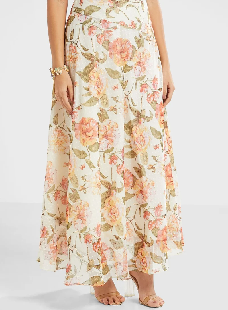 INDDUS Floral Print Crop Top & Skirt Set