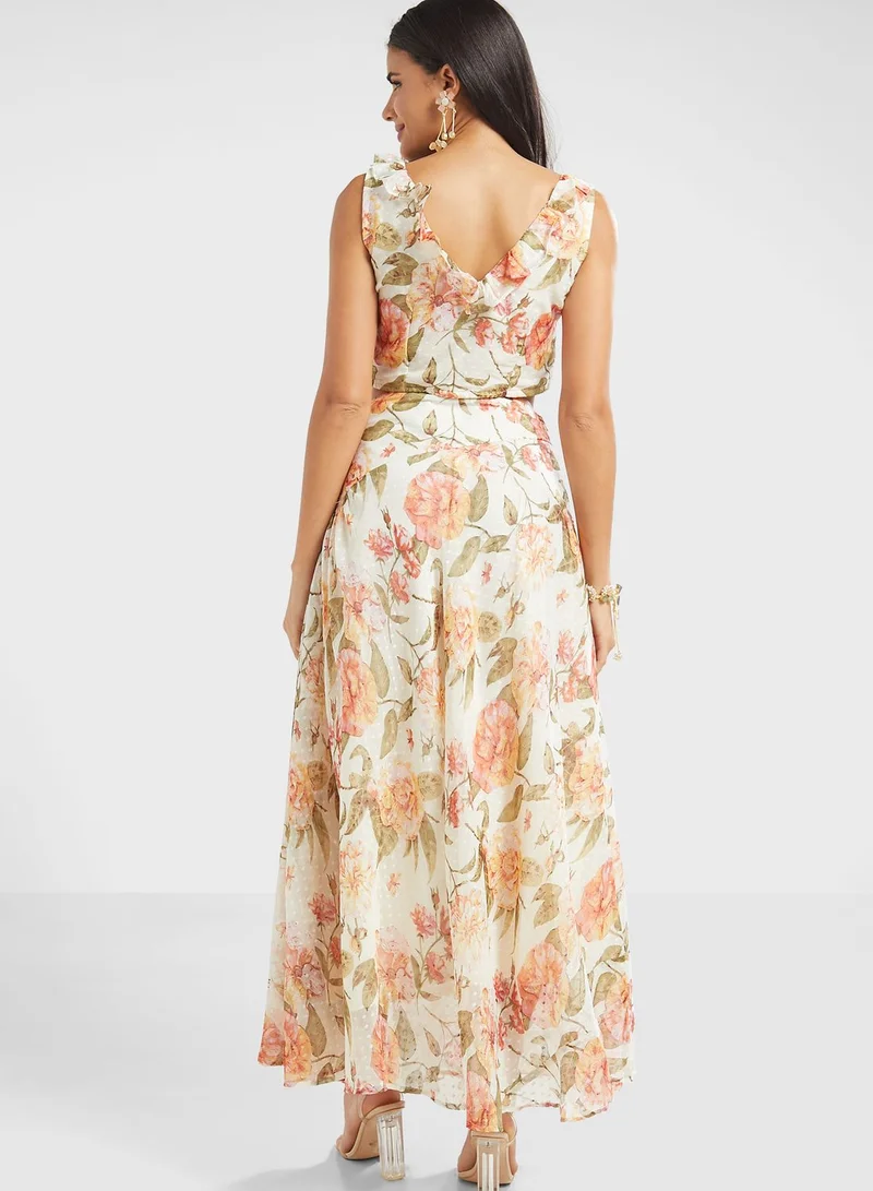 INDDUS Floral Print Crop Top & Skirt Set