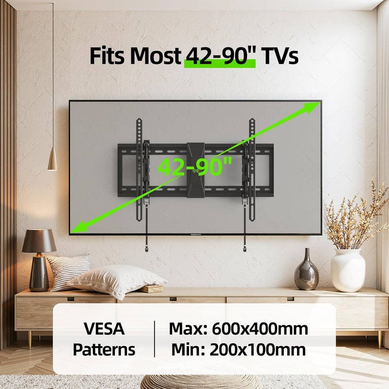 USX MOUNT Advanced Tilt TV Wall Mount for Most 42-90 inch TVs with 7.18” Arm Extension, Television Mount with Quick Lock Design, Wall Mount Bracket Up to 24'' Studs, VESA 600 x 400mm and 120lbs - Image 3