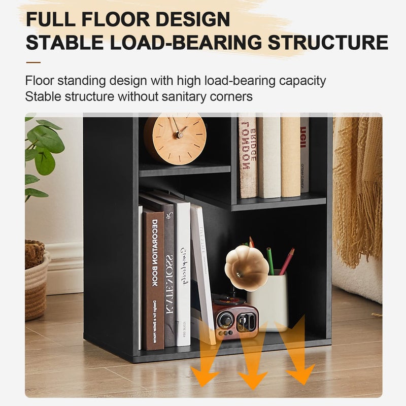 VECELO 3-Tier Small Bookcase, 4 Cube Bookshelf, Fits Tallest Hardwares, Modern Floor Standing Unit, Shelf Hold Up to 66 LBS for Living Room Bedroom, Vintage Black - Image 2